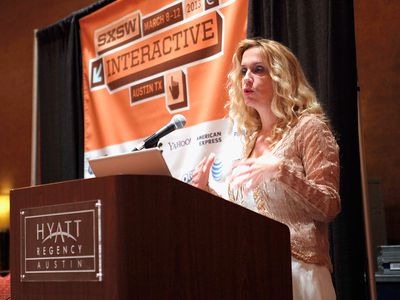  Game designer Brenda Brathwaite Romero speaks onstage at Jiro Dreams of Game Design during the 2013 SXSW Music, Film + Interactive Festival.