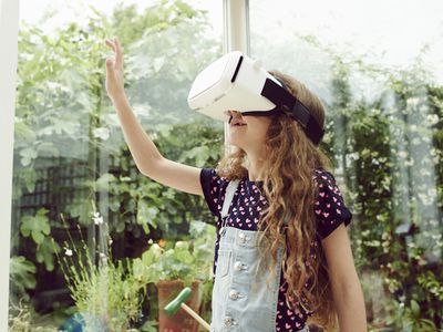 Child using VR goggles