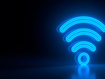 Blue Wi-Fi symbol on a black background