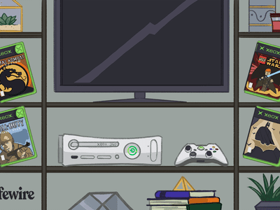 Illustration of an Xbox 360 console surrounded by original Xbox games